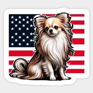 Long Hair Chihuahua Patriotic Dog American Flag 4th of July Sticker